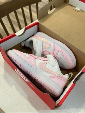 New In Box Nike Kids Pink and White Court Borough Low Toddler Girls Sneakers
